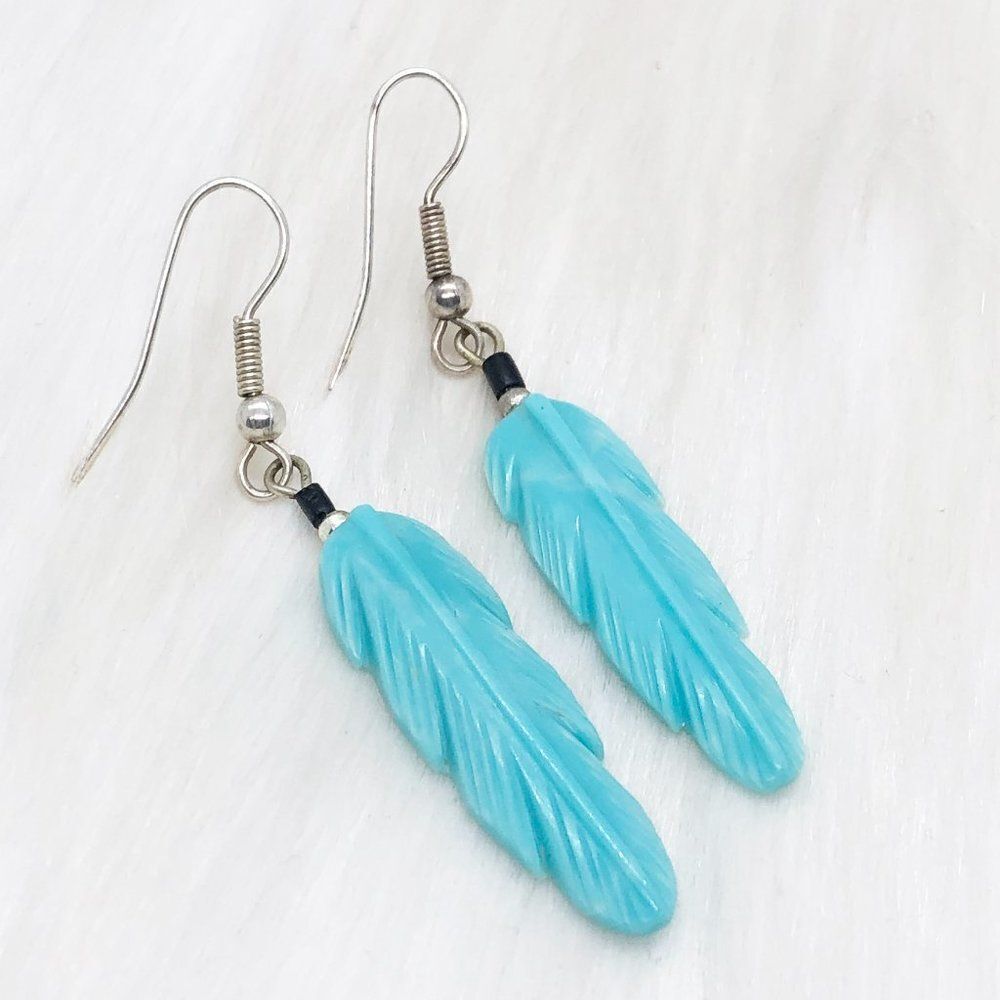 Turquoise Colored Boho‎ Feather Earrings